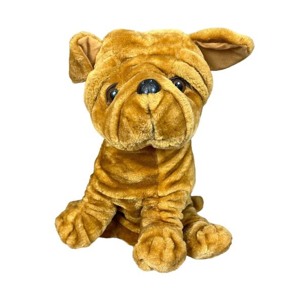 Large Vintage 16" Shar Pei Bulldog Puppy Dog Plush Stuffed Animal Toy Brown - Picture 1 of 10
